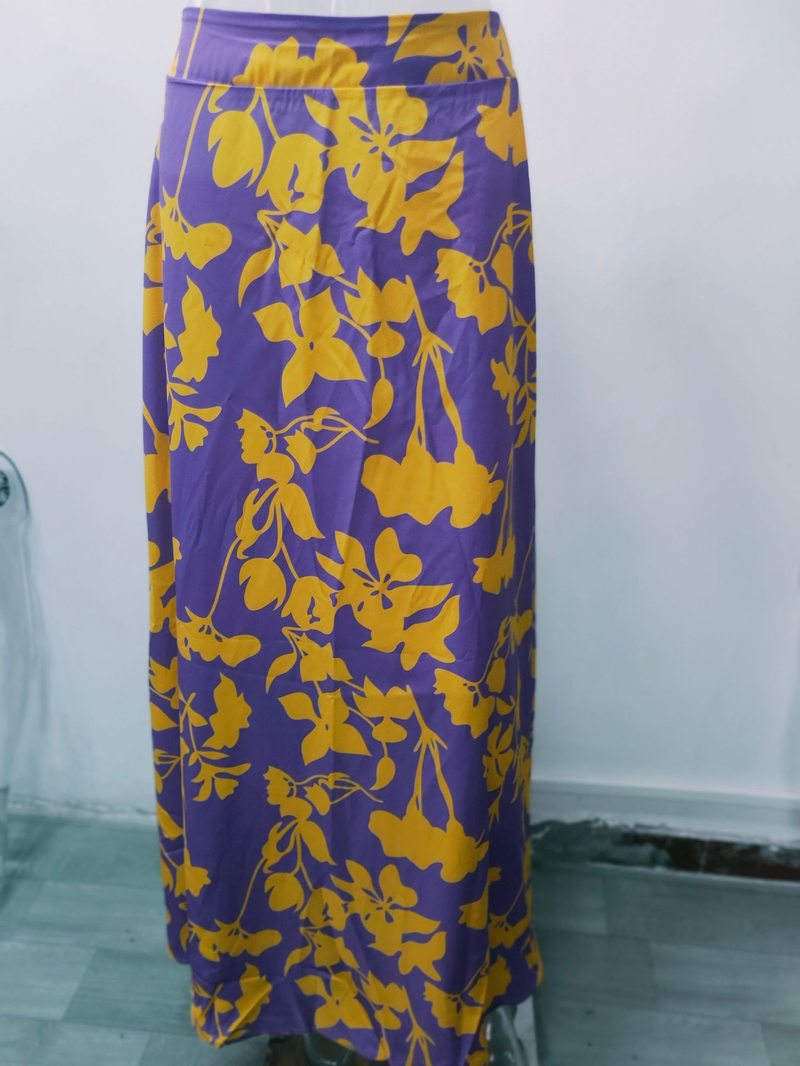 Feminino solto estampado manga longa top cintura alta tamanho grande saia longa terno_voghion.com