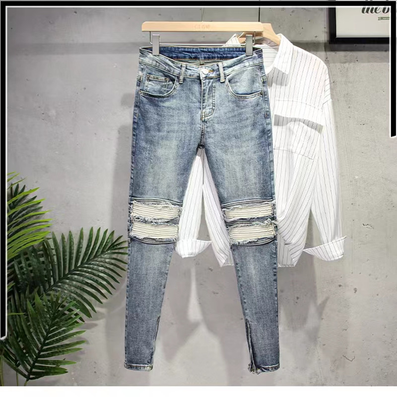 Jeans pour hommes Pantalons à neuf points Slim Double Zipper Stretch Pantalons décontractés Longs_voghion.com