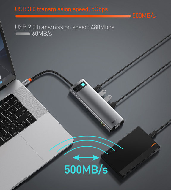 Baseus USB C HUB vers HDMI VGA USB 3.0 Adaptateur 9/11 en 1 USB Type C HUB Dock pour MacBook Pro Air PD RJ45 Lecteur de carte SD_voghion.com