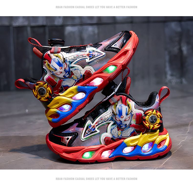 Children's New Leather Revoing Button Children's Sports Illuminated Casual Shoes, Running_voghion.com