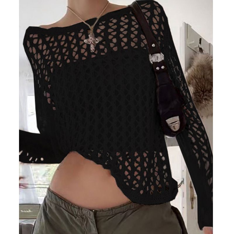 Maglione largo a maniche lunghe con protezione solare, alla moda, per vacanze transfrontaliere, tempo libero, prospettiva cava, copricostume da spiaggia di media lunghezza_voghion.com