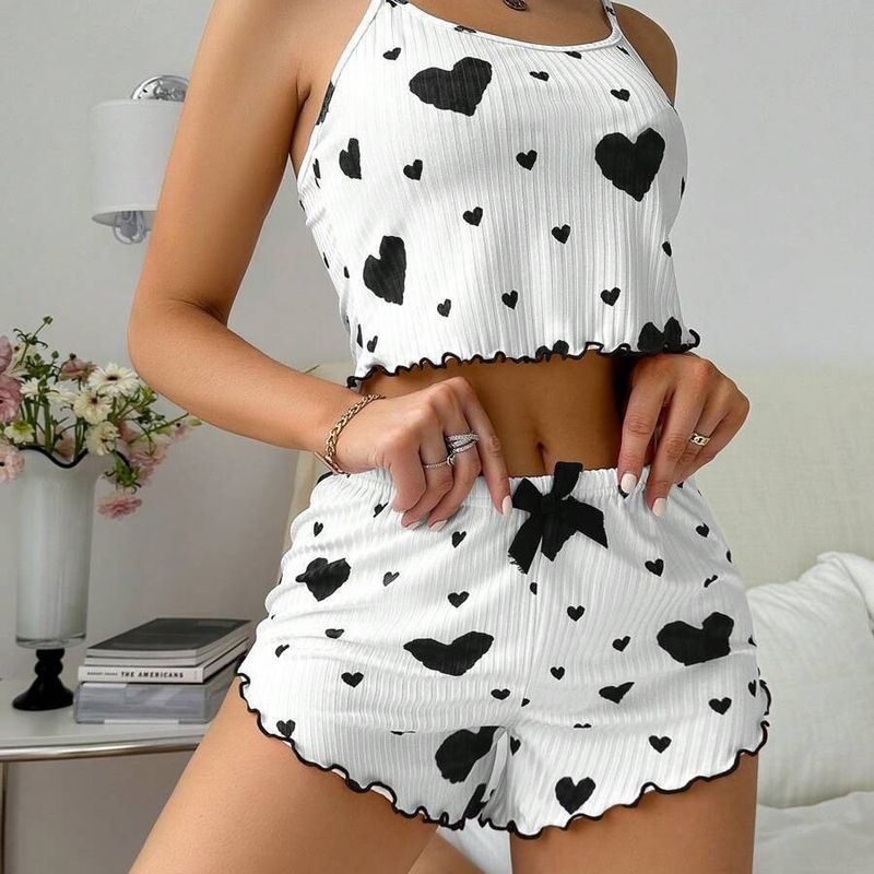 Kvinders nattøj Hjemmetøj Love Print Suspender Shorts Casual Pit Stripes Wear_voghion.com