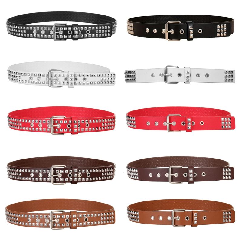 New European and American Square Bead Rivet Belt, Metal Pyramid Belt, Cross border Belt for Men and Women, Punk Hardware Jeans Belt_voghion.com