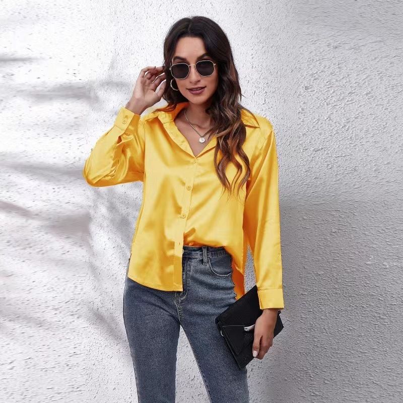 Camicie da donna, cardigan semplici con scollo a V di alta qualità, top larghi abbottonati a maniche lunghe da donna_voghion.com