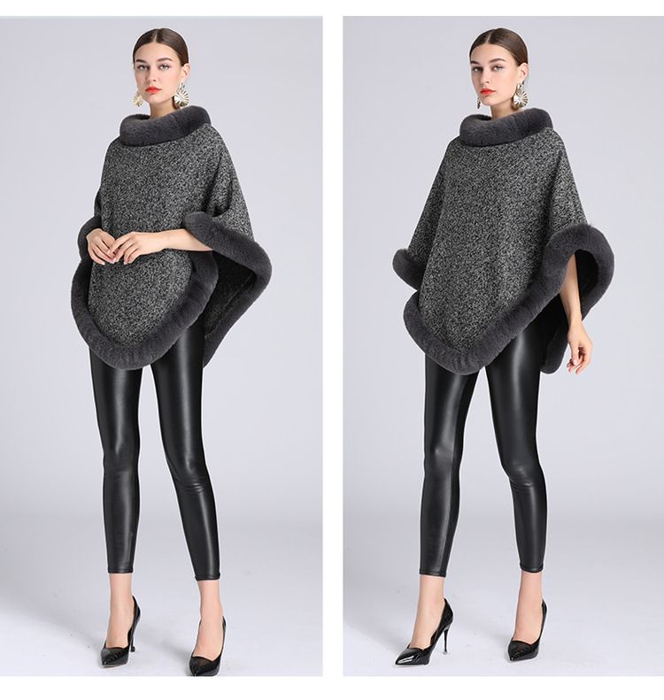 Stickad tröja i plusstorlek med fleece och tjock pälskrage_voghion.com