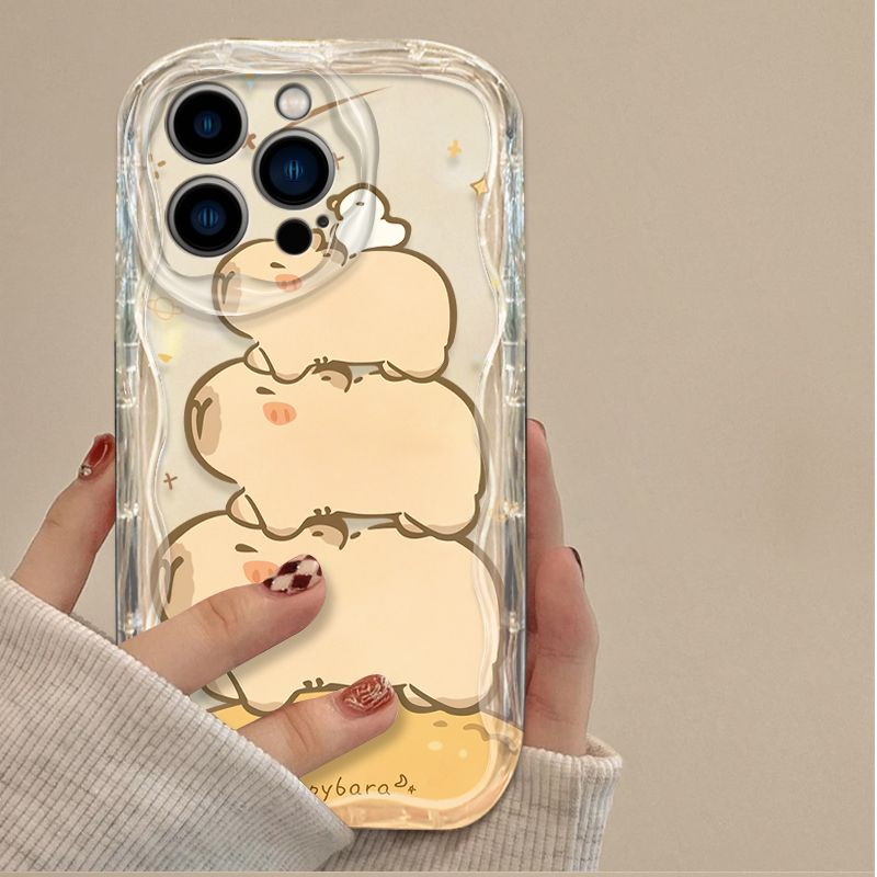 Cartoon Cute Capybara Phone Case For iPhone 16 15 14 13 12 11 Pro Max X XR XS 8 7 Plus SE 2020 Shockproof 3D Wave Silicone Cover_voghion.com