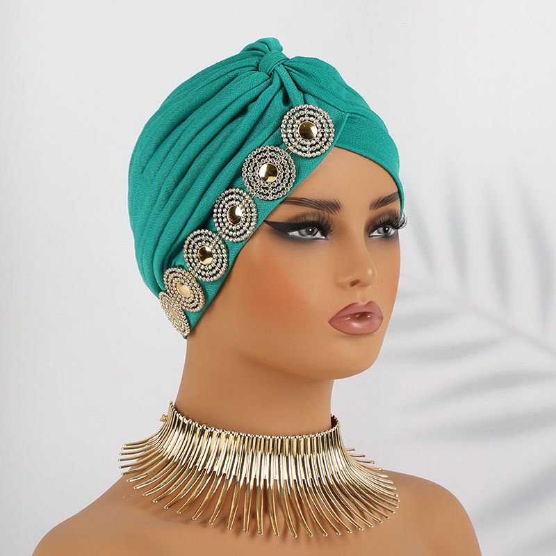 New Fashion Pleated Watermelon Hat With Round Diamonds On The Side Of The Head Indian Hat Turban Hat_voghion.com