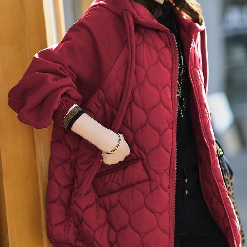 Plus Size Winter Hooded Puffer Jacket For Women – Thick Polyester Cotton Coat With Zipper & Drawstring (Black/Dark Green/Brown/Burgundy, M-4XL)_voghion.com