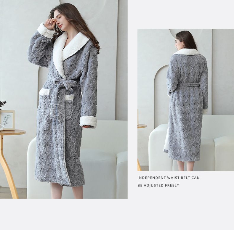 Koppelpyjama Jacquard bequem Kotteng Samt Hierscht a Wanter neie Stil Nuetshemd Revers waarm a komfortabel Heemkleeder Pyjama Bademantel_voghion.com