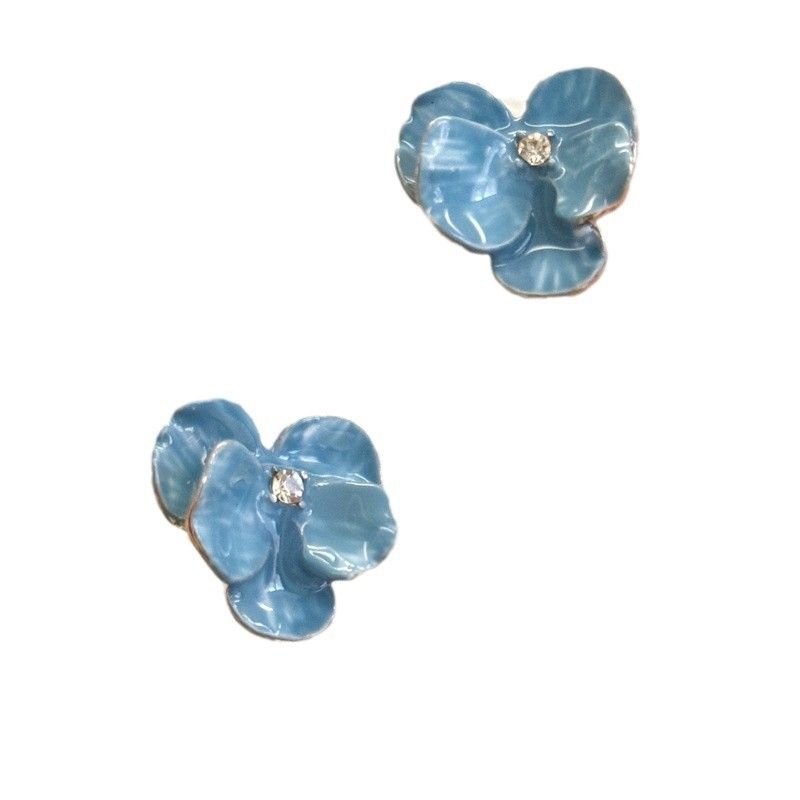 Mosquito Coil Ear Clips Without Piercing Blue Flower Niche Design Sense High-end Petal Earrings Light Luxury_voghion.com