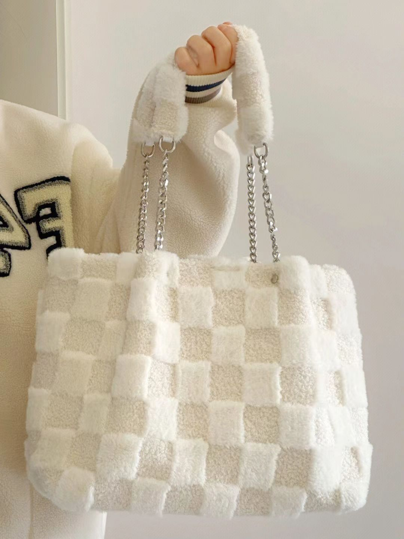 Pequena bolsa de ombro de pelúcia branca de leite casual bolsa de estudante outono e inverno grande capacidade versátil bolsa de axila_voghion.com