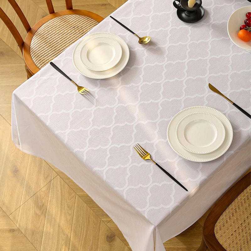 Tovaglia geometrica in pizzo – Moderna tovaglia in poliestere con retro antiscivolo, resistente al calore e alla polvere (diverse misure, bianco/grigio chiaro)_voghion.com