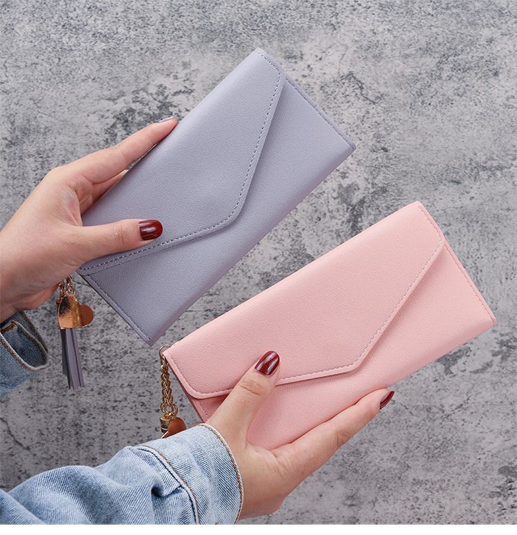 Spring and Summer New Long Heart-Shaped Pendant Simple Stylish and Versatile Lychee Pattern Women's Wallet_voghion.com