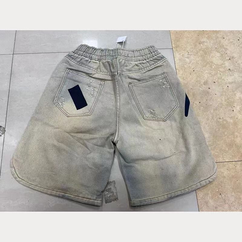 Herrenbekleidung Zerrissene Jeans-Shorts für Herren im Retro-Gelbschlamm-Sommer dünne, lockere, gerade Hosen der Marke, mittellange Hosen, Fünf-Punkt-Waschung_voghion.com