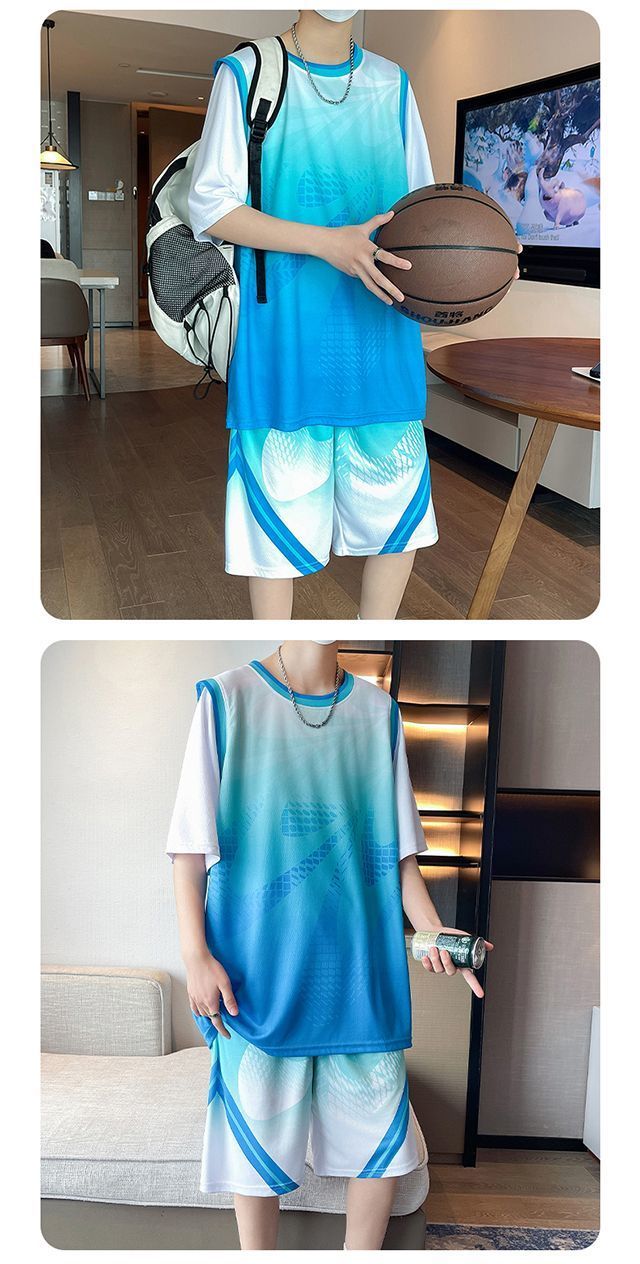 Summer New Quick-Dry Ice Silk Short Sleeve Sports Set Vest Shorts Casual Running Cool Student Basketball Wear_voghion.com