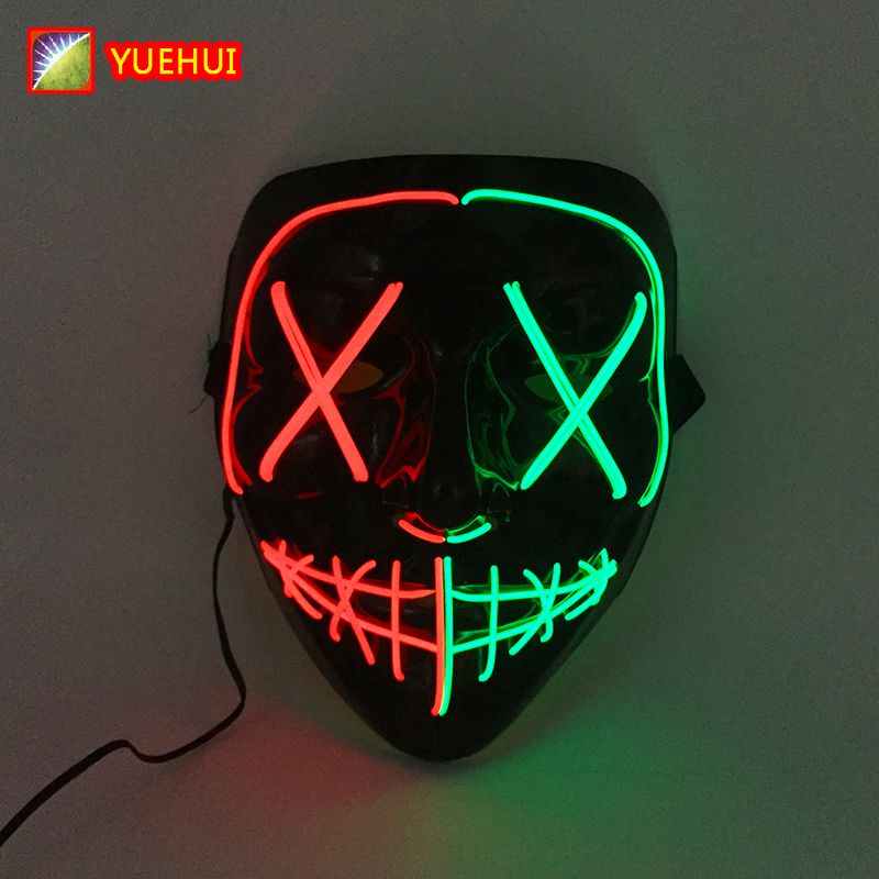 Wireless Mixed Colors Halloween Glowing Scary Face Mask Luminous LED Purge Mask Horror Light Up Mask Adult Cosplay Props Costume_voghion.com