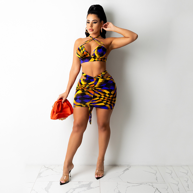 Vêtements pour femmes, jupe courte et jupe courte enveloppées dans la poitrine, ensemble deux pièces à la mode et sexy pour boîte de nuit_voghion.com