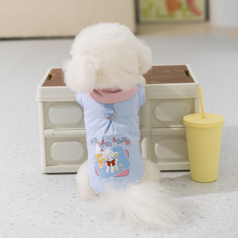 Pet Spring Summer Thin Striped Collar Polo Shirt Small And Medium Sized Teddy Two Leg Dog Clothes_voghion.com