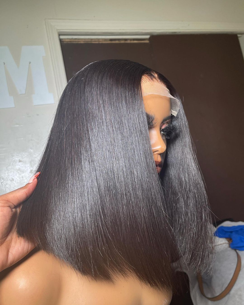 Venda quente brasileiro curto frente reta 13x4 transparente frontal perucas de cabelo humano para mulheres negras 4x4 fechamento renda bob peruca_voghion.com