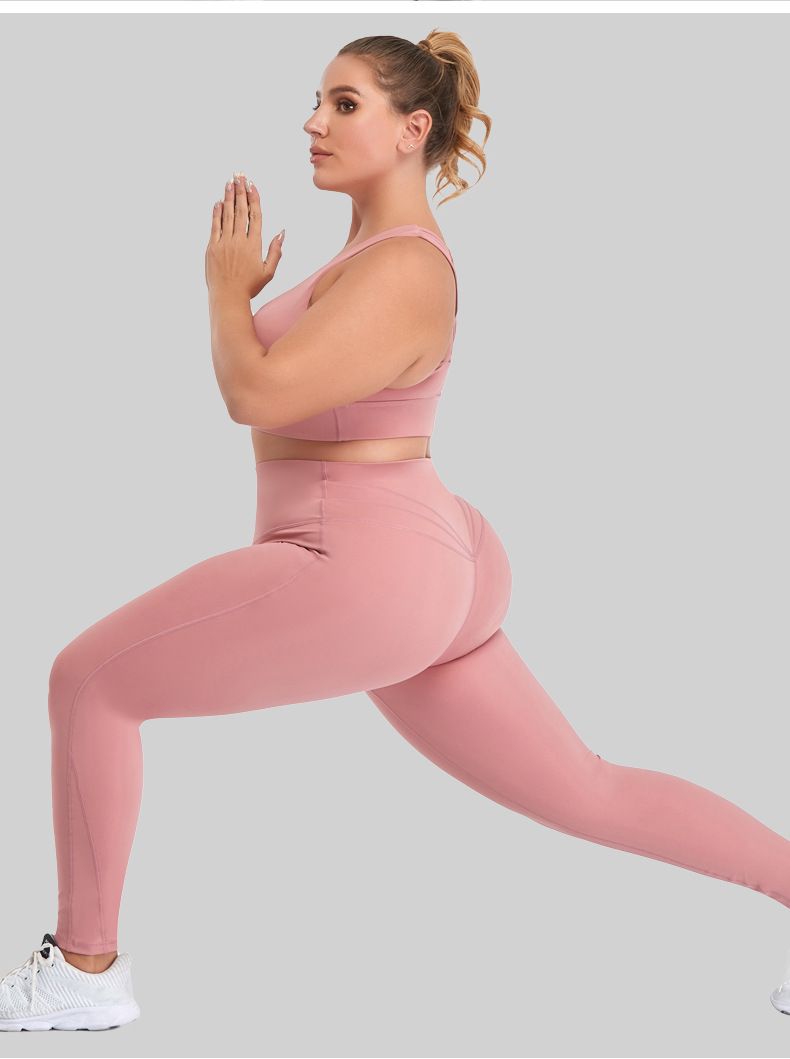 plus size high-waisted belly-controlling yoga pants for women, three-line hip-lifting elastic sports tights, running fitness pants_voghion.com