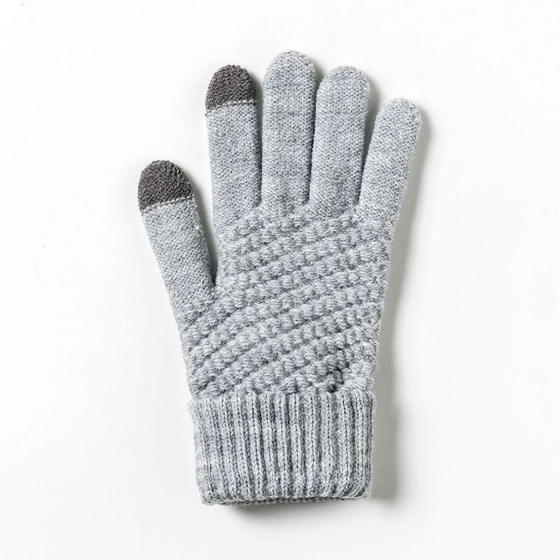 Touchscreen Unisex Pineapple Grid Cycling Warm Thickened Cotton Autumn Winter Wool Gloves_voghion.com