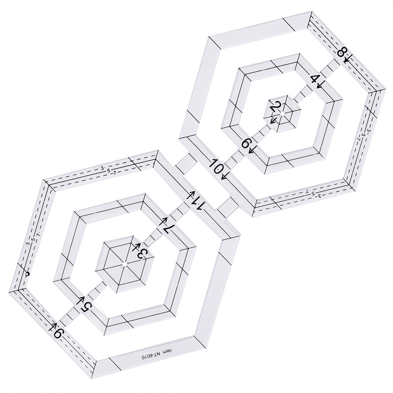 1st Quiltlinjal Dubbel Hexagon Akryl Quiltningsverktyg Gör-det-själv-diagramlinjal_voghion.com