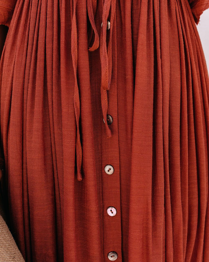 nuovo stile copricostume da spiaggia in tessuto di bambù con bottoni, corda in vita, gonna lunga, camicia di protezione solare_voghion.com
