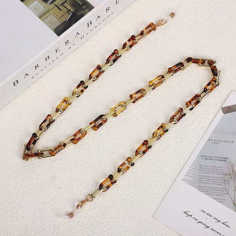 Tortoiseshell Glasses INS Style U-shaped Horseshoe Resin Leopard Print Mask Hanging Wireless Bluetooth Earphone Chain_voghion.com