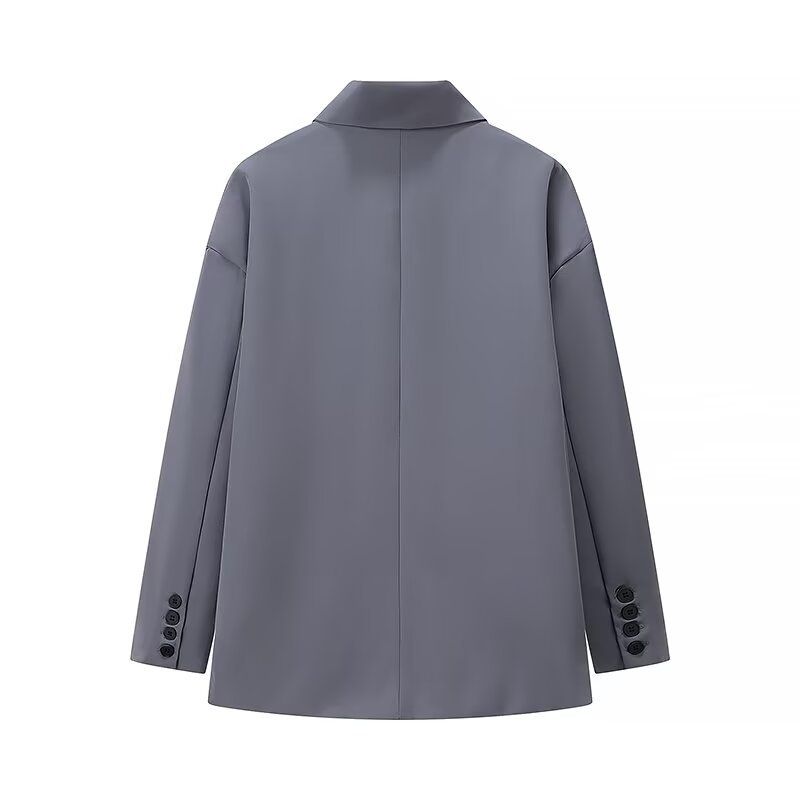 Giacca blazer oversize da donna - Classico cappotto a maniche lunghe con revers a lancia e tasche, in poliestere, casual, da lavoro o da ufficio (nero/grigio/kaki, S/M/L)_voghion.com