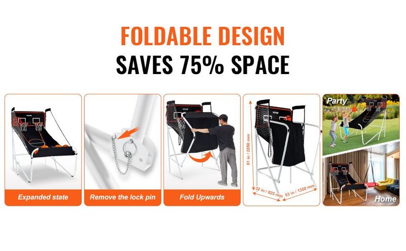 VEVOR Foldable Basketball Arcade Game, 2 Player Indoor Basketball Game, Home Dual Shot Sport With 5 Balls, 8 Game Modes, Electronic Scoreboard, And Inflation Pump, For Kids, Adults (Black & White)_voghion.com