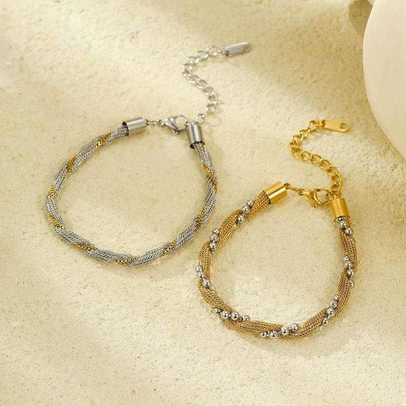 Hit Non Fading Gold Steel Bead Color Matching Twisted Chain Women's Light Luxury High End Titanium Steel Bracelet Bracelet_voghion.com