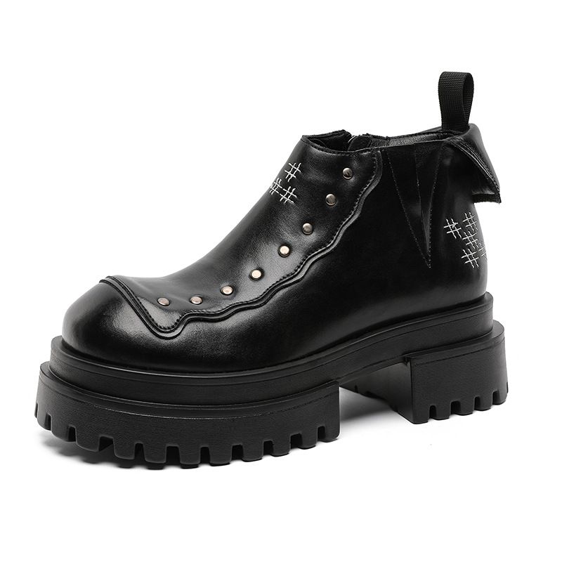 Dickbesohlte Derby-Schuhe Retro Punk Ruffian Hübsche Lokomotive Lederschuhe Kurze Stiefel_voghion.com