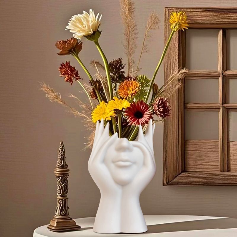 Vaso creativo nordico a forma di viso umano, ornamento per soggiorno, composizione floreale, semplice mobile TV per ingresso, casa_voghion.com