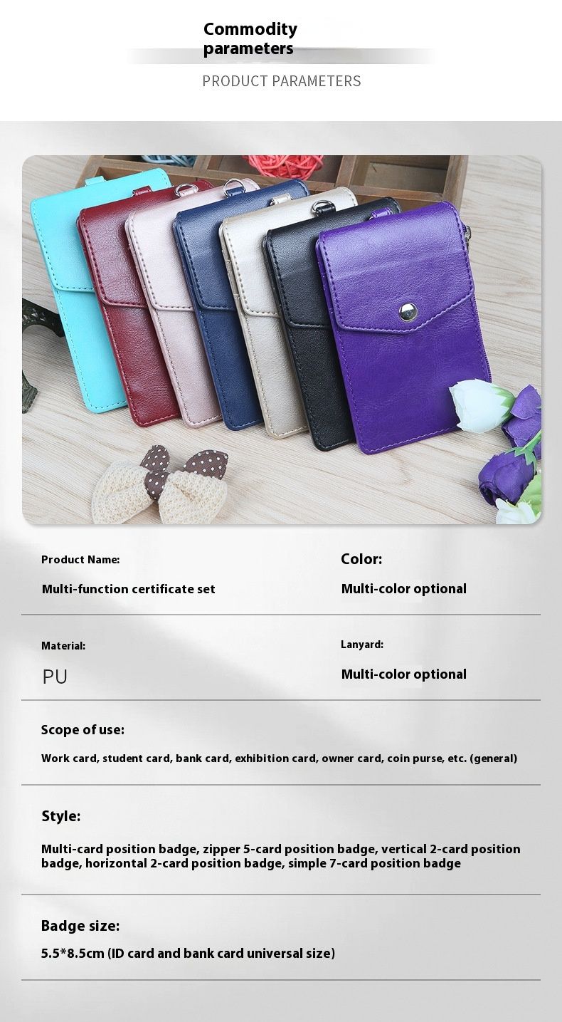 Work ID Leather Cover Large Capacity Card Bag Student Tag Bus Access Card Employee Chest Card Cover With Hanging Rope_voghion.com