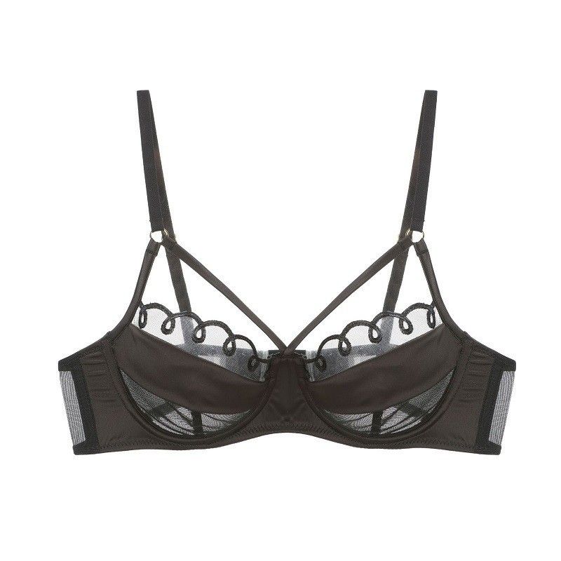 Roupas femininas Roupa íntima sexy francesa, roupa íntima ultrafina de malha respirável de verão, sutiã anti-flacidez com seios grandes_voghion.com