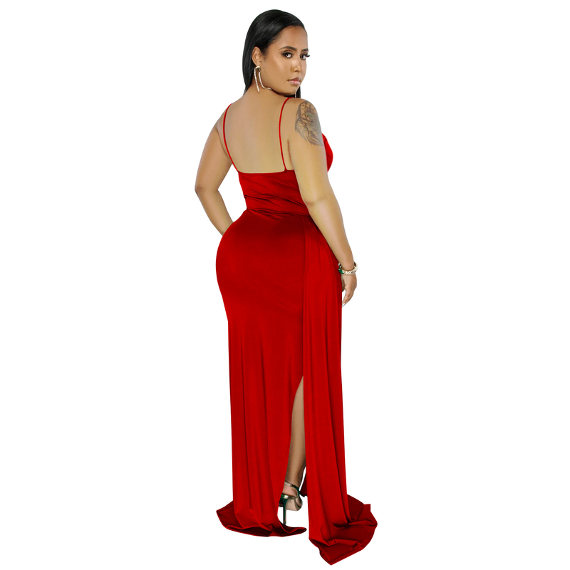 Abbigliamento da donna moda bretelle da donna tinta unita scialle laterale trascinato abito aperto laterale per donna_voghion.com