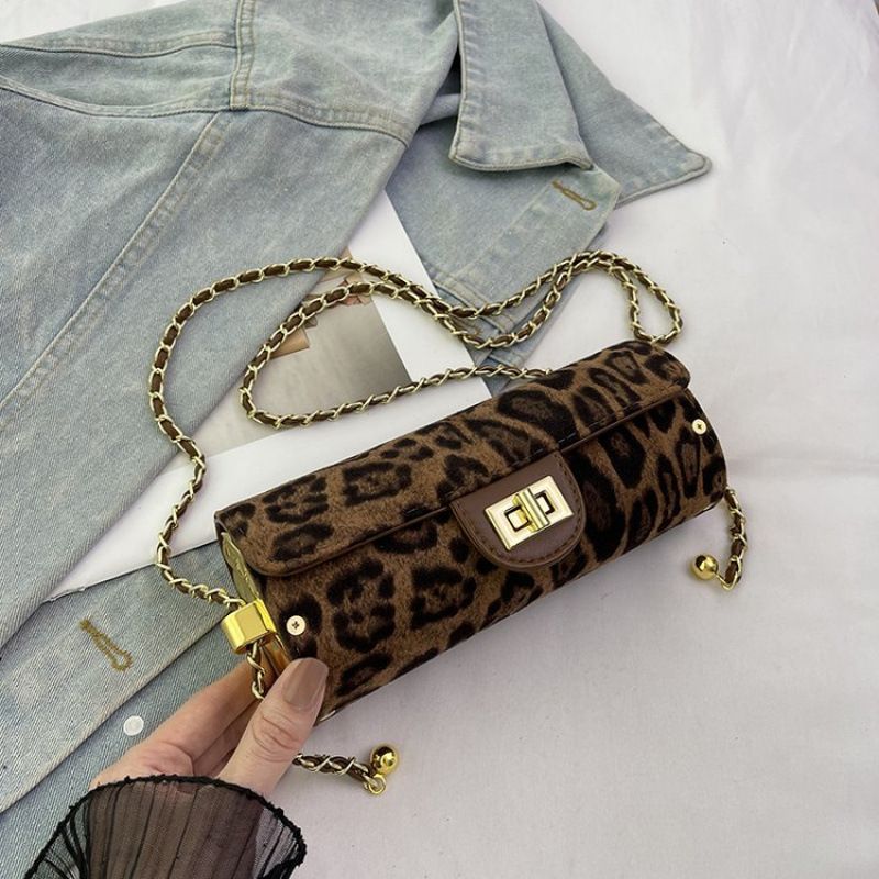 Super Popular Leopard Print For Women 2025 New Cylindrical Pen Holder Chain Crossbody Niche Design Stylish Shoulder Bag_voghion.com
