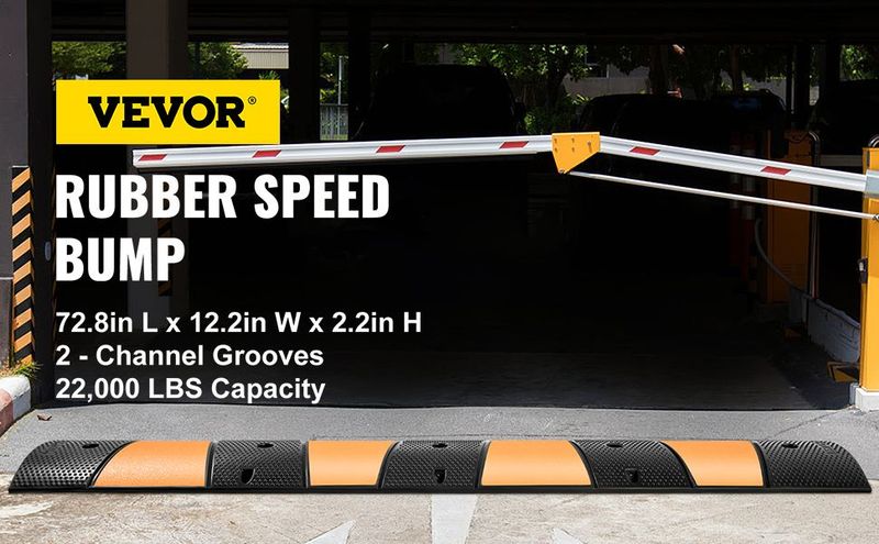 VEVOR Rubber Speed Bump, 2 Pack 2 Channel Speed Bump Hump, 72.8" Long Modular Speed Bump Rated 22000 LBS Load Capacity, 72.8 X 12.2 X 2.2 Garage Speed Bump For Asphalt Concrete Gravel Driveway-6 FT_voghion.com