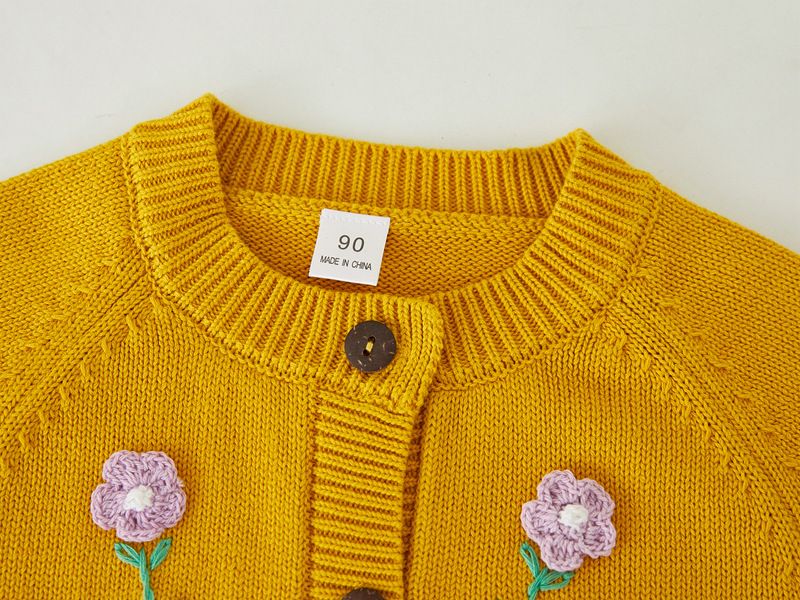 Handbestickte Strickjacke für Mütter und Kinder, für Kleinkinder und kleine Mädchen, weicher Baumwollpullover mit offener Vorderseite und Blumenmuster (90–140 cm, Weiß/Marineblau/Rot)_voghion.com