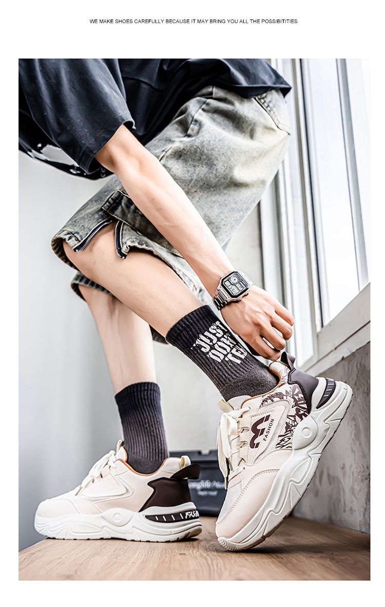 Sommer Neue Atmungsaktive Mesh Sneakers Herren Trendy Vielseitige Weiße Dicke Sohle Casual Dad Schuhe Männer_voghion.com