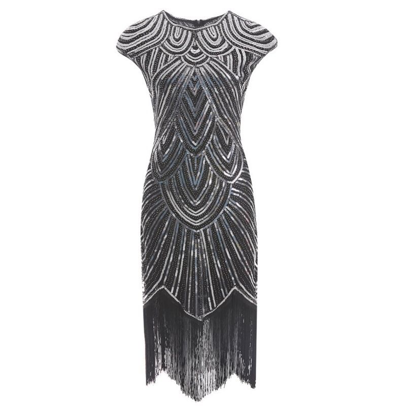 Rochie de film din anii 1920, cu ciucuri țesute, de calitate, nouă_voghion.com