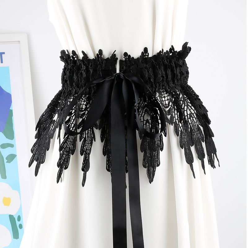 Cintura larga in pizzo testurizzata per donna, cintura elastica in vita, versatile capospalla, abito decorativo con un senso del design_voghion.com