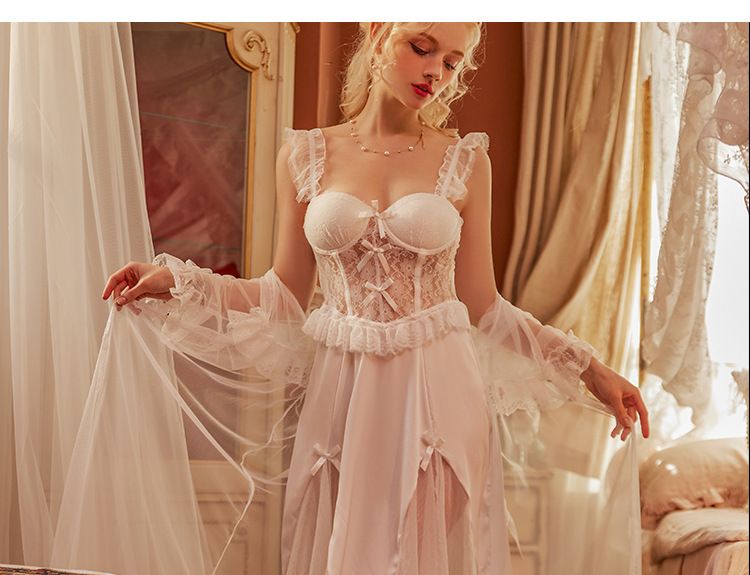 Kvinders nattøj Sexet hjemmetøj Let luksus lang natkjole med brystpude samlet stålring Pure Desire Suspender Pyjamas_voghion.com