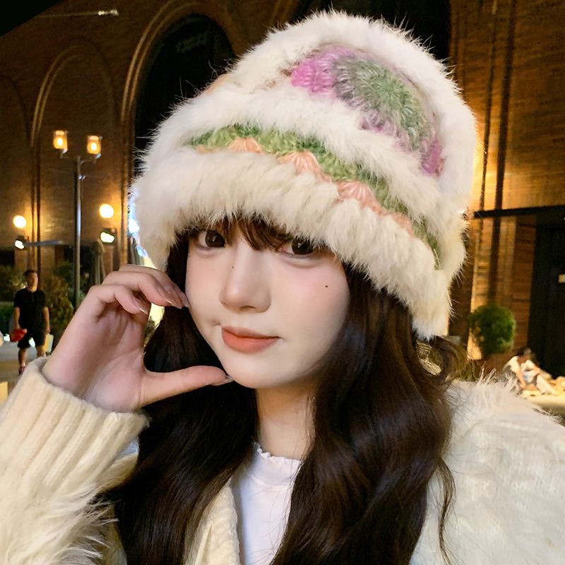 Winter Fur Face-Warming Knitted Hat With Large Head Circumference 2025 Autumn/Winter New Style_voghion.com
