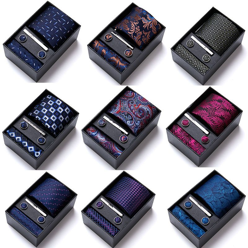 Men's Business Six-Piece Set Polyester Silk Jacquard Solid Color Tie Necktie Custom_voghion.com
