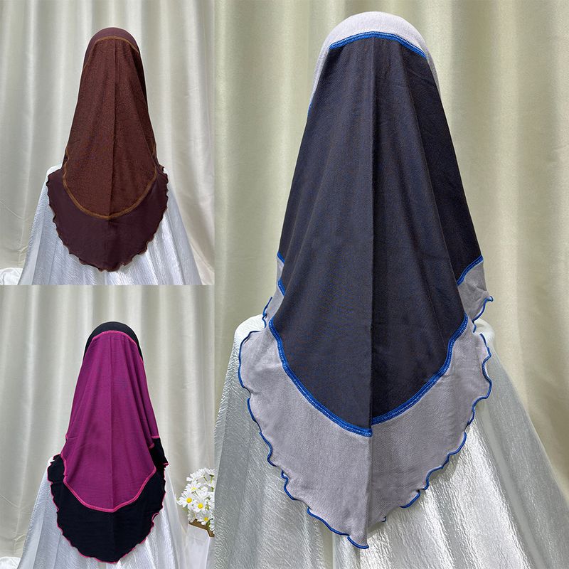 Women's Hijab summer new headscarf denim contrast color stitching style pullover headscarf ladies headscarf_voghion.com