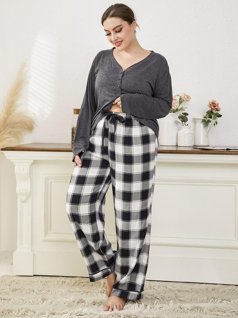 Damen-Schlafanzug in Übergröße, Herbst und Winter, locker, lässig, übergroß, mit langen Ärmeln und Hose, Homewear-Set_voghion.com