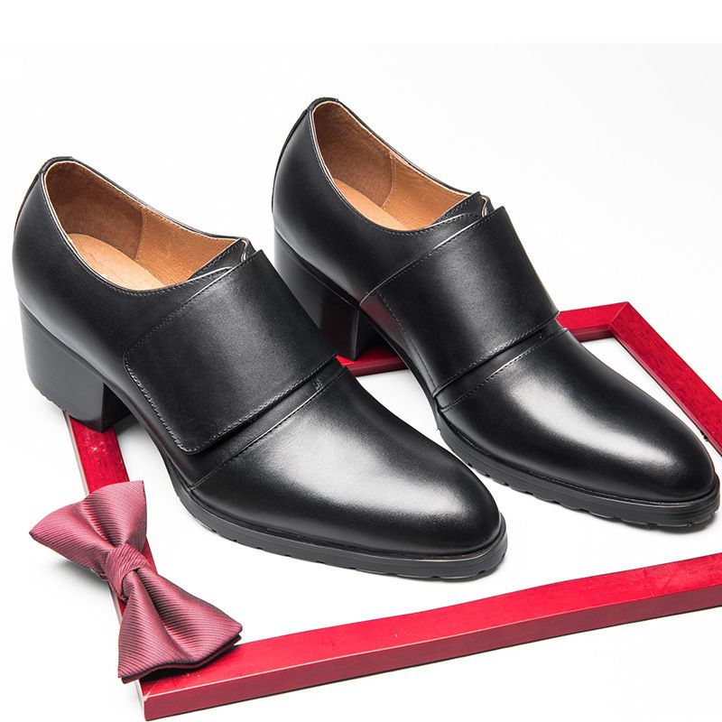 Geeignet für alle Jahreszeiten. Rindsleder, spitze Zehenpartie, britischer Stil, atmungsaktive High Heels, kleine Größe, Farbblock, trendige Friseur-Lederschuhe für Herren_voghion.com