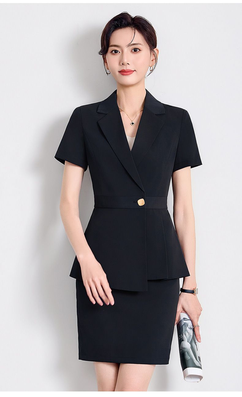 Navy Blue Short Sleeved Suit Set For Women's Summer New Style Hotel Front Desk Manager Professional Formal Attire_voghion.com