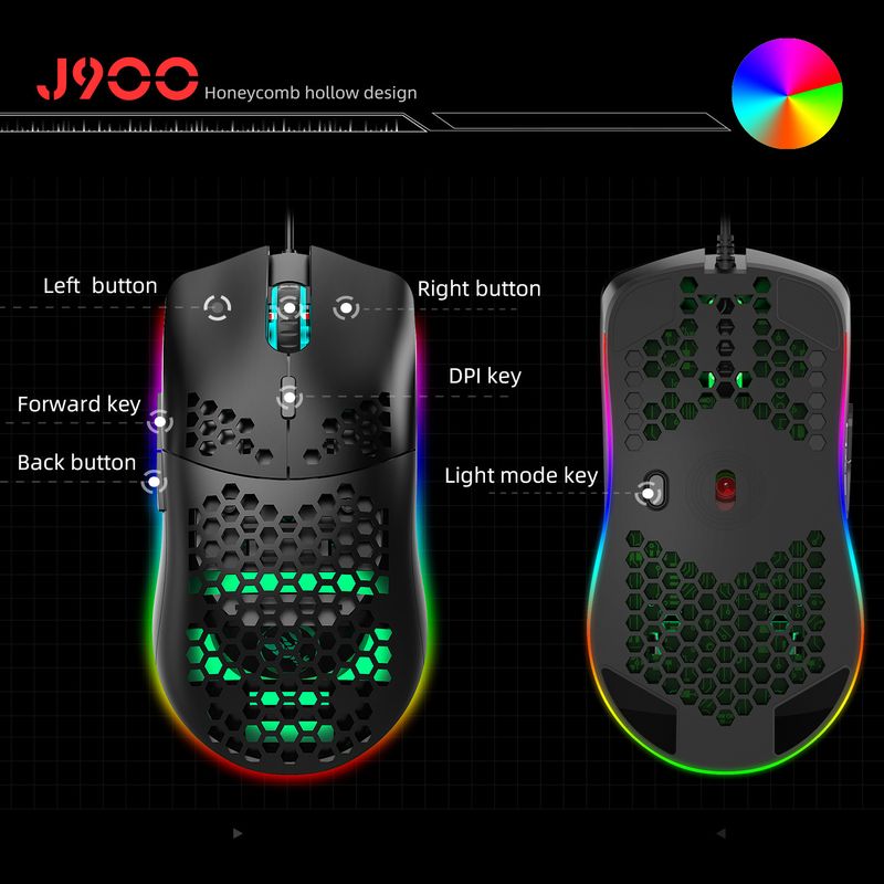 New lightweight hole game mouse, hollowed out esports computer, wired luminous mouse suitable for laptops and desktops_voghion.com
